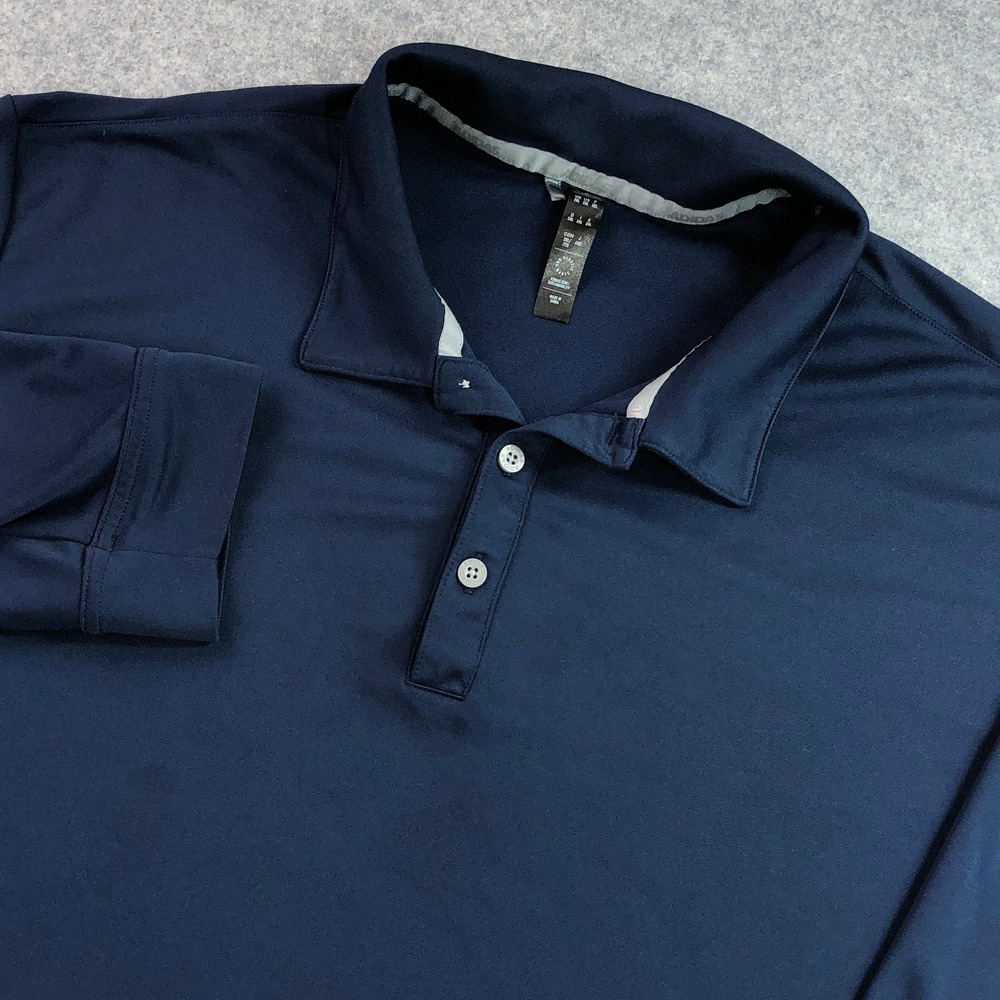 Adidas Mens Pullover Polo Shirt 2XL Navy Blue Performance Golf Long Sleeve Solid